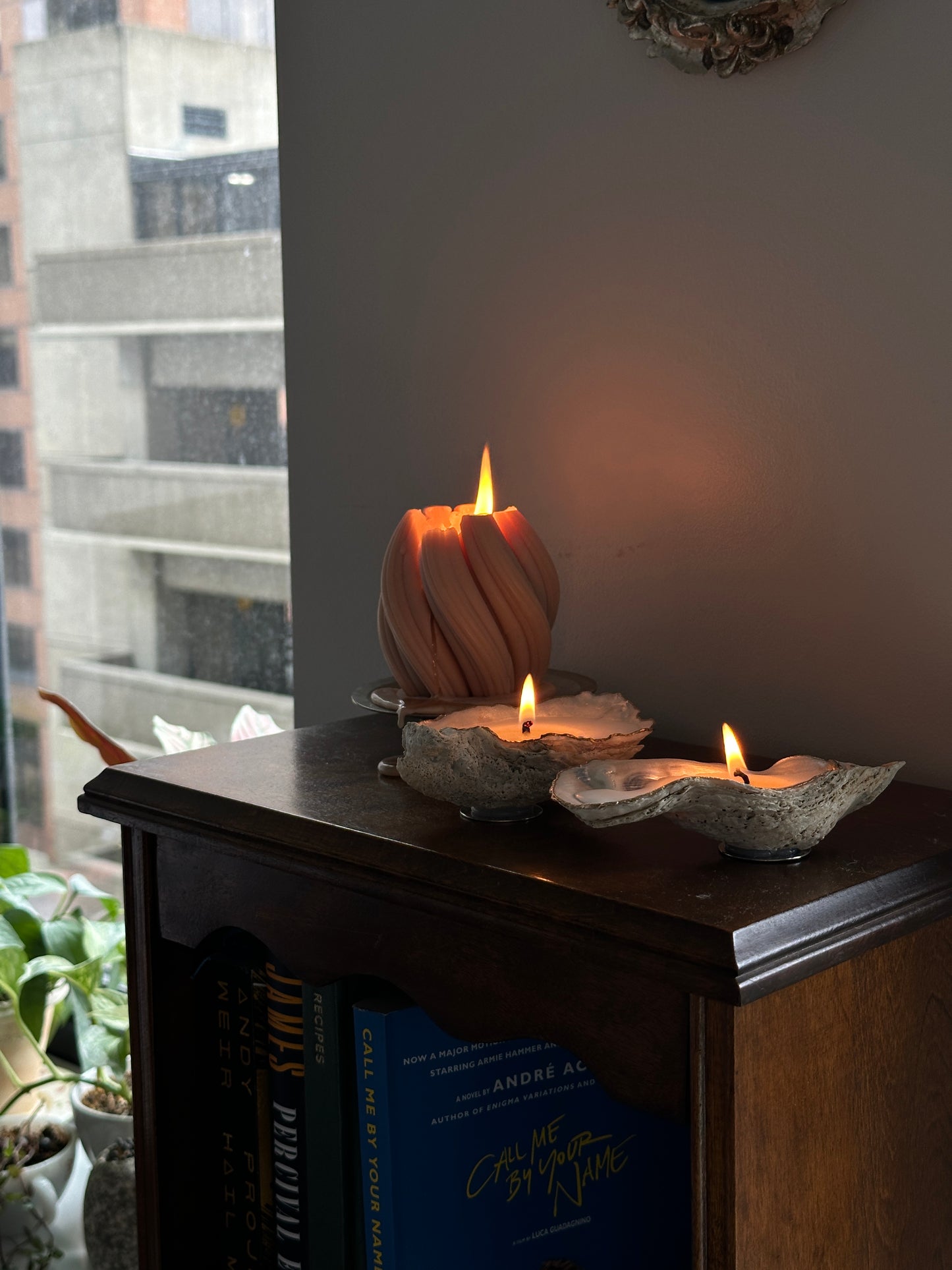 Set of Three Hand Poured Recycled Oyster Shell Tea light Candles