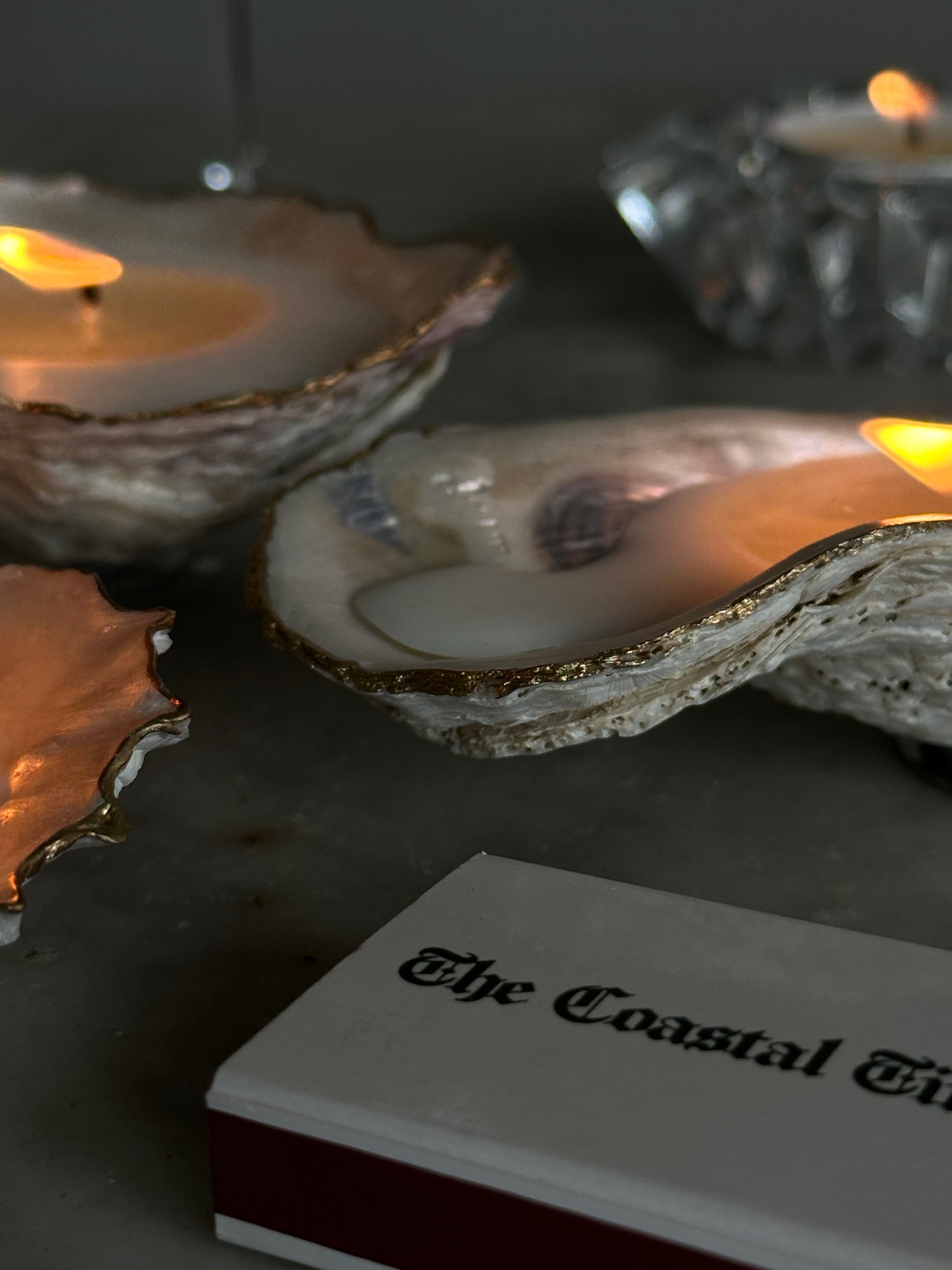 Set of Three Hand Poured Recycled Oyster Shell Tea light Candles