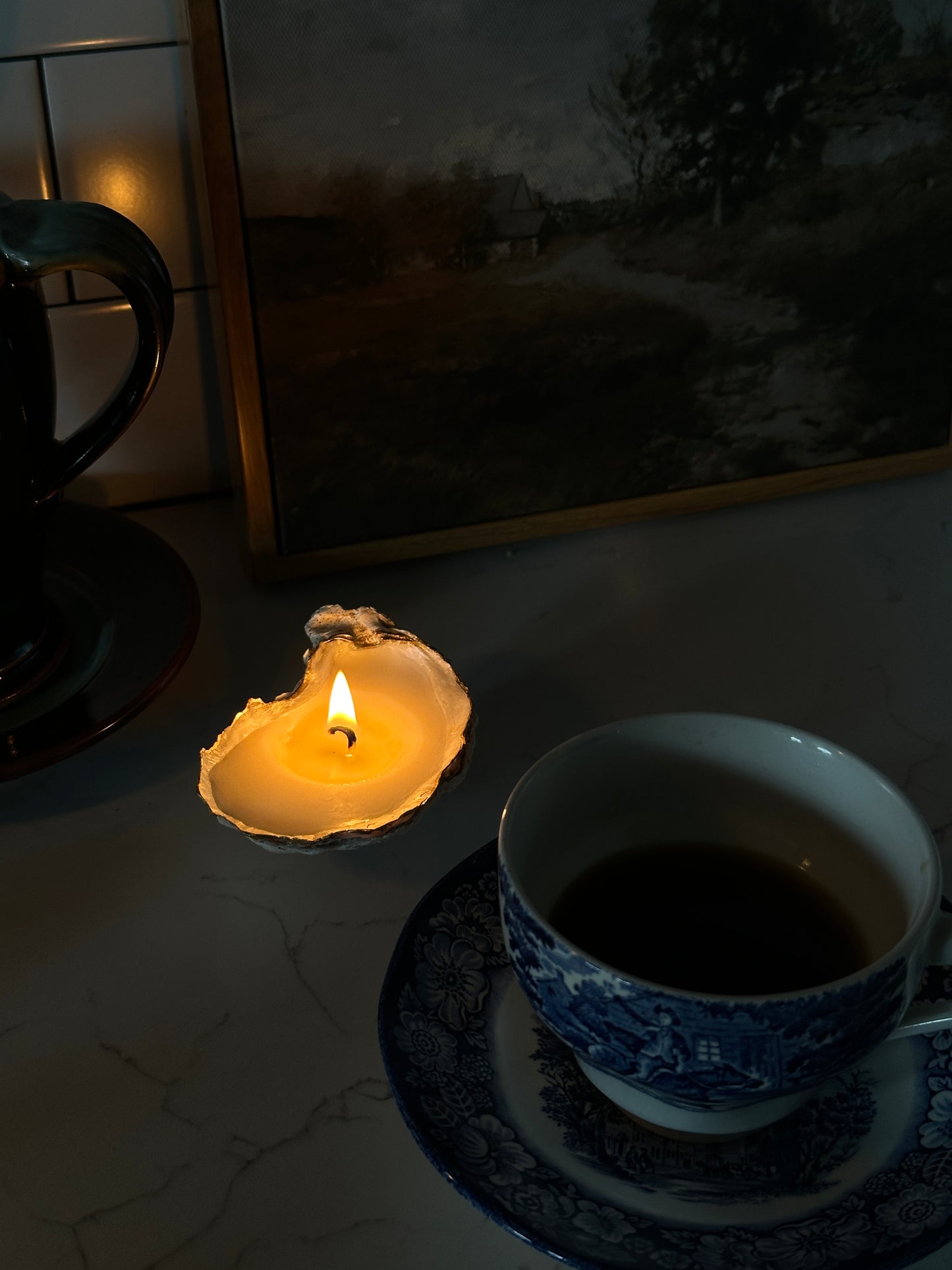 Set of Three Hand Poured Recycled Oyster Shell Tea light Candles