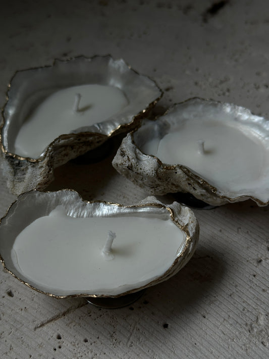 Set of Three Hand Poured Recycled Oyster Shell Tea light Candles