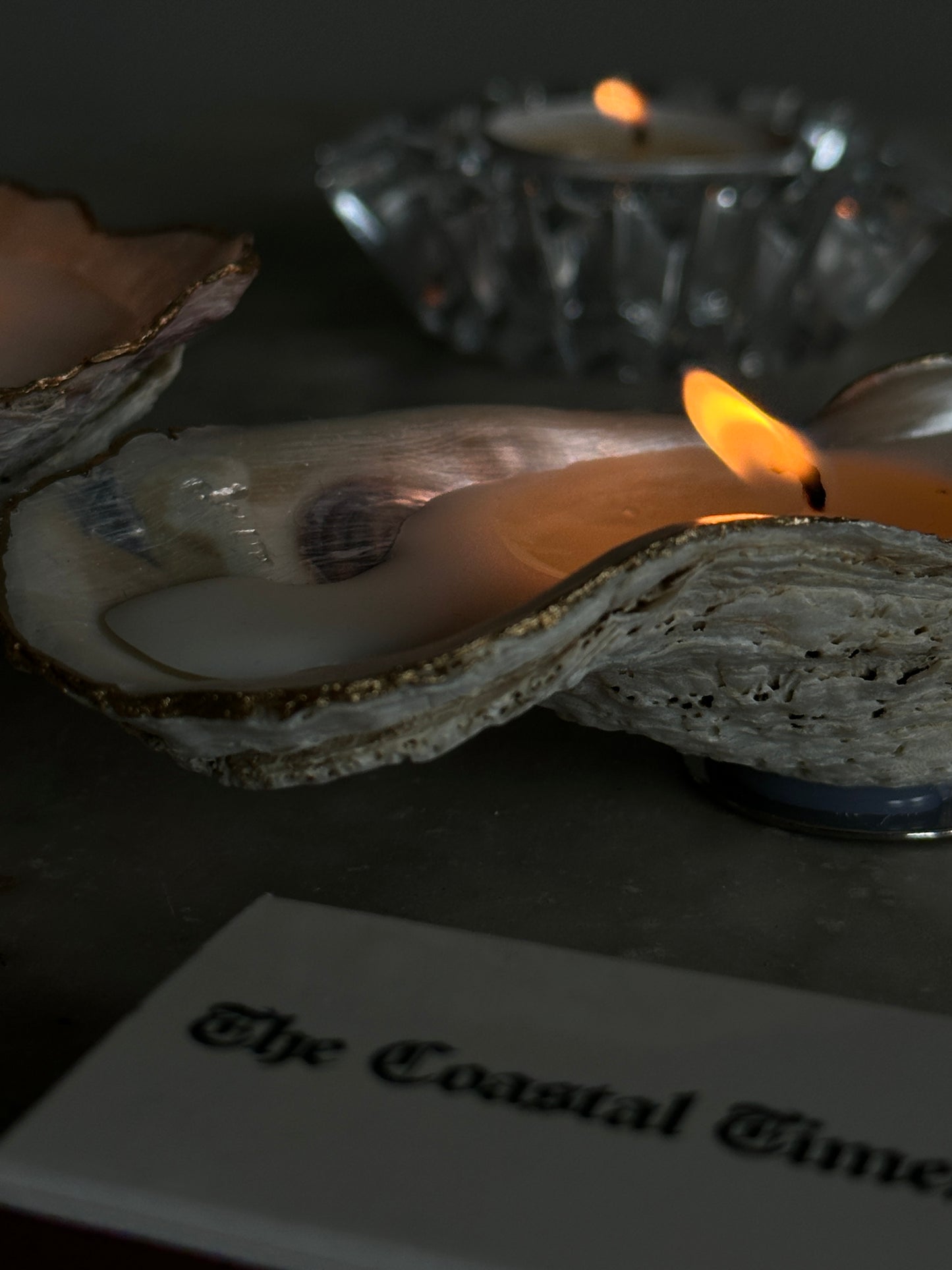 Set of Three Hand Poured Recycled Oyster Shell Tea light Candles