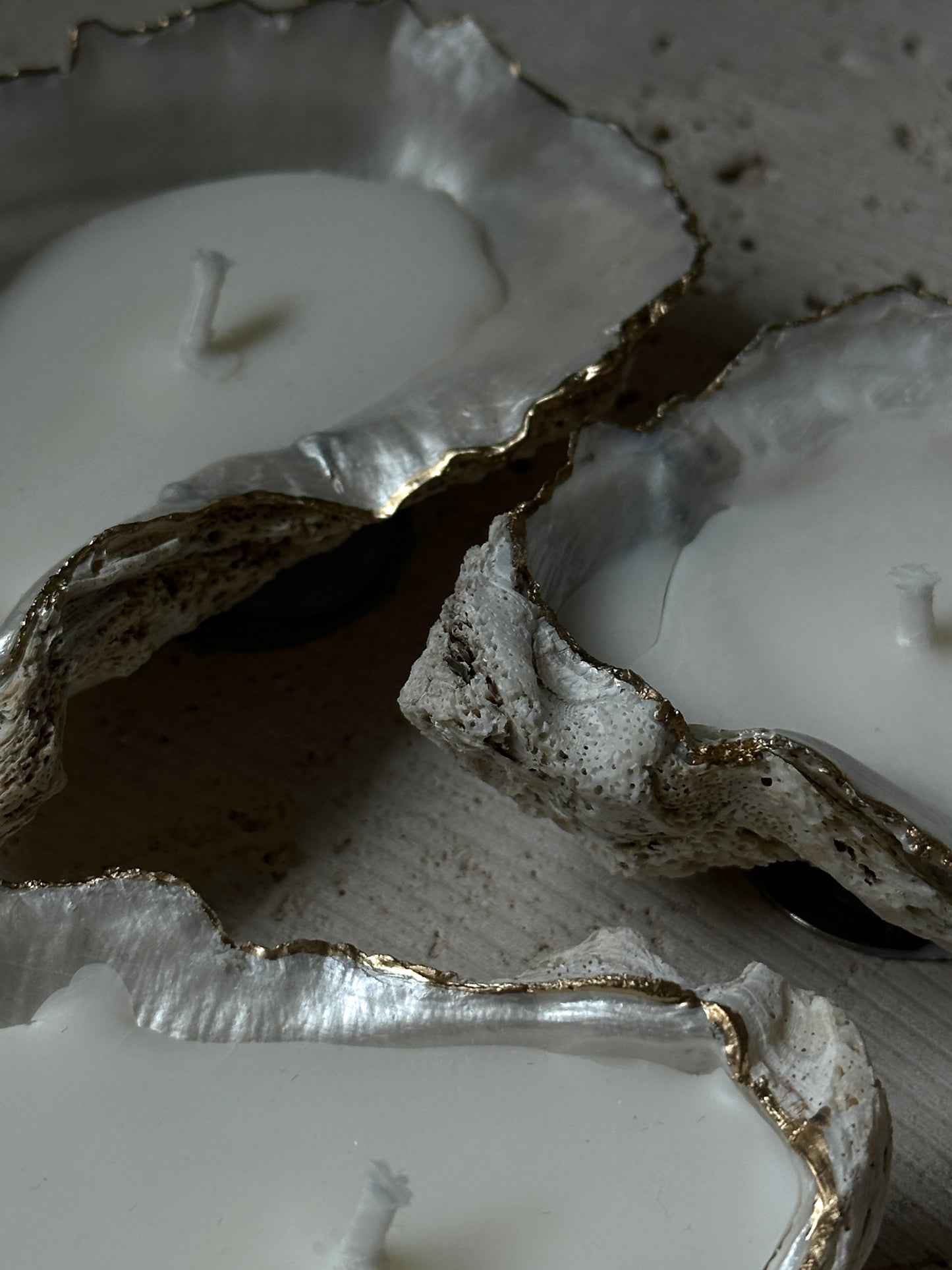 Set of Three Hand Poured Recycled Oyster Shell Tea light Candles