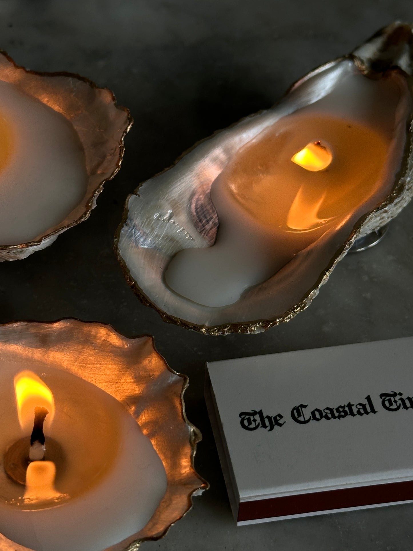 Set of Three Hand Poured Recycled Oyster Shell Tea light Candles